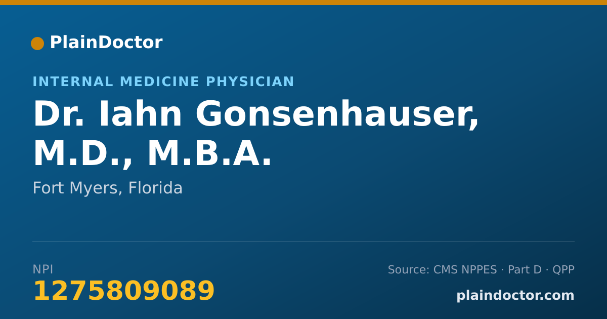 Shareable card for Iahn Gonsenhauser, M.D., M.B.A. - Internal Medicine Physician, Fort Myers, FL