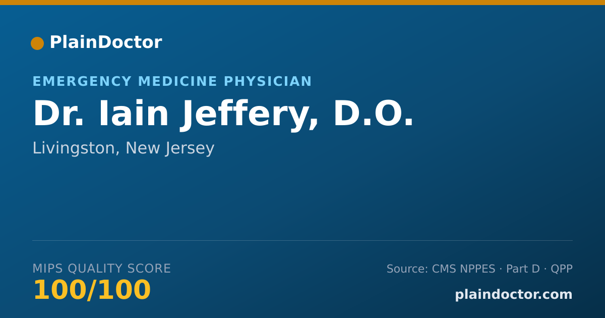 Shareable card for Iain Jeffery, D.O. - Emergency Medicine Physician, Livingston, NJ