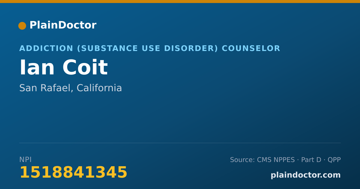Shareable card for Ian Coit - Addiction (Substance Use Disorder) Counselor, San Rafael, CA