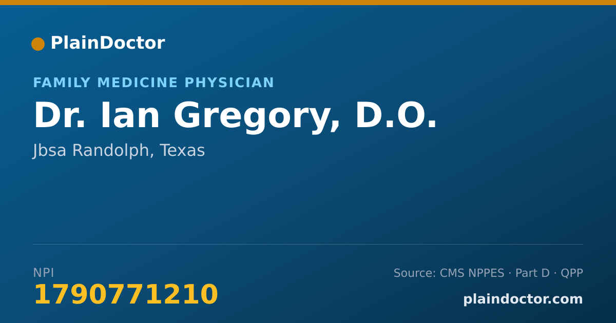 Shareable card for Ian Gregory, D.O. - Family Medicine Physician, Jbsa Randolph, TX
