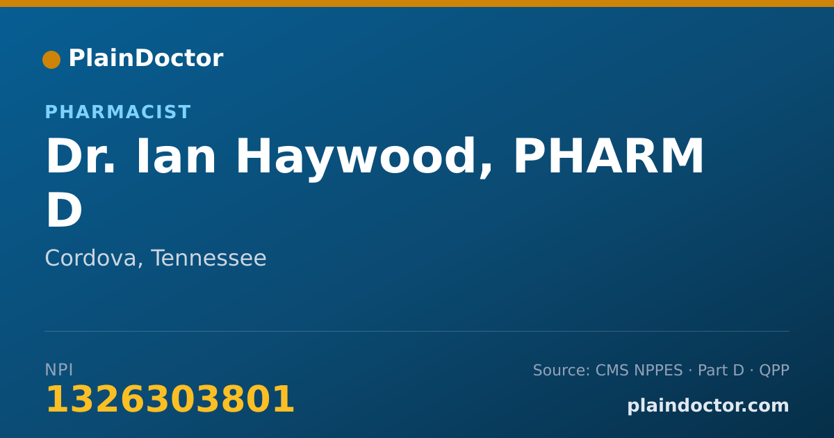 Shareable card for Ian Haywood, PHARM D - Pharmacist, Cordova, TN
