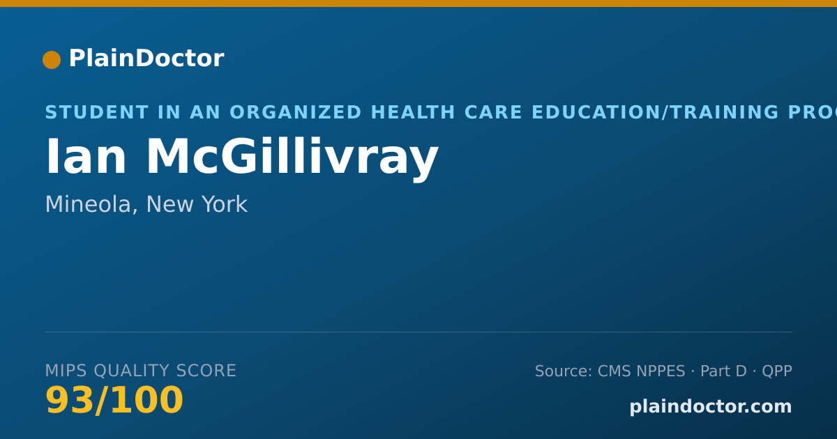 Shareable card for Ian McGillivray - Student in an Organized Health Care Education/Training Program, Mineola, NY