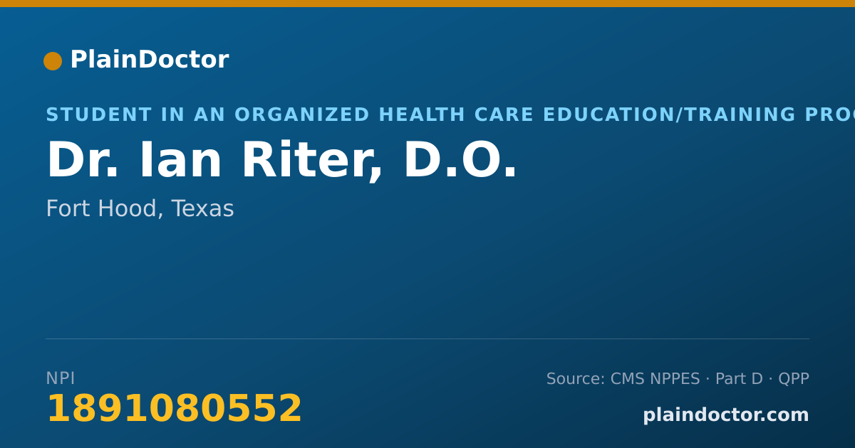 Shareable card for Ian Riter, D.O. - Student in an Organized Health Care Education/Training Program, Fort Hood, TX