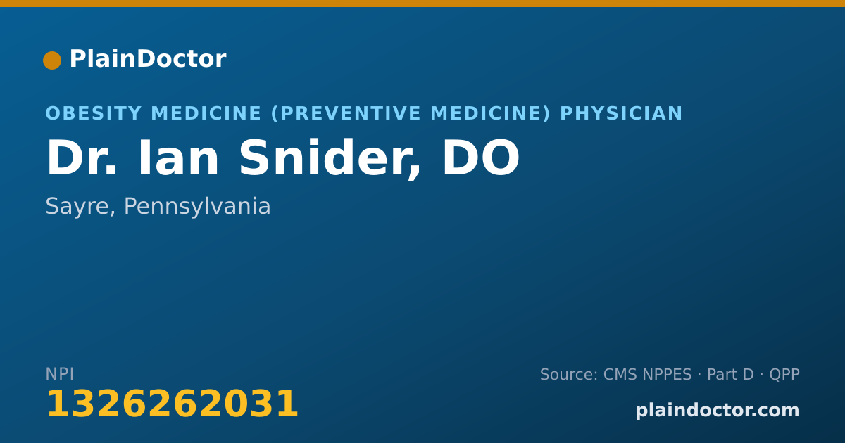Shareable card for Ian Snider, DO - Obesity Medicine (Preventive Medicine) Physician, Sayre, PA