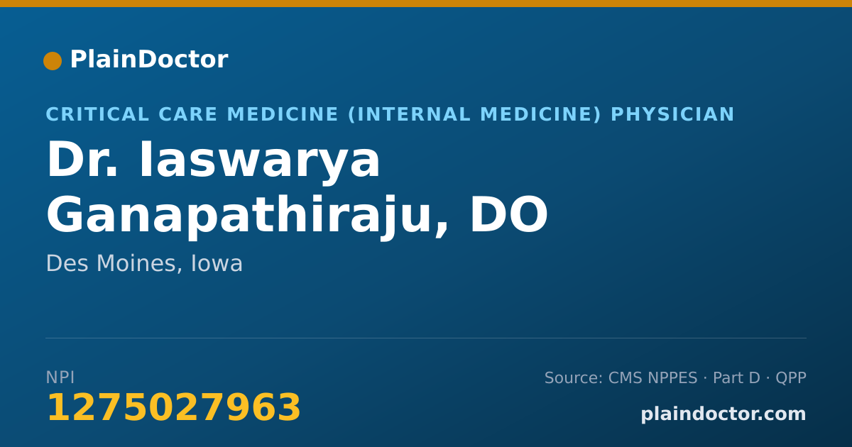 Shareable card for Iaswarya Ganapathiraju, DO - Critical Care Medicine (Internal Medicine) Physician, Des Moines, IA