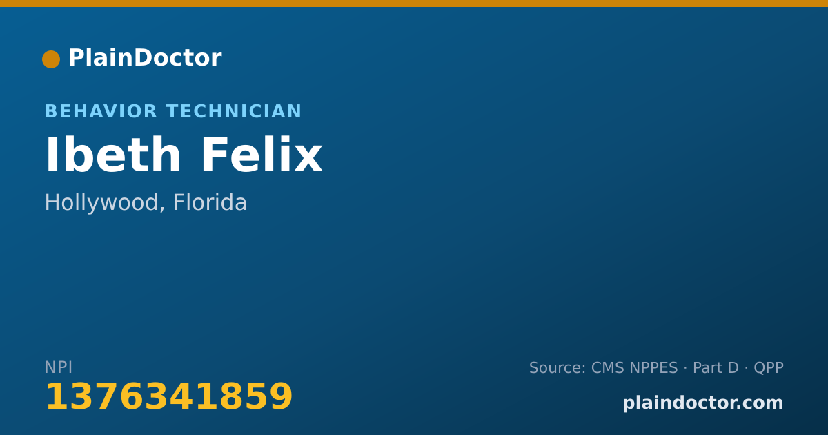 Shareable card for Ibeth Felix - Behavior Technician, Hollywood, FL