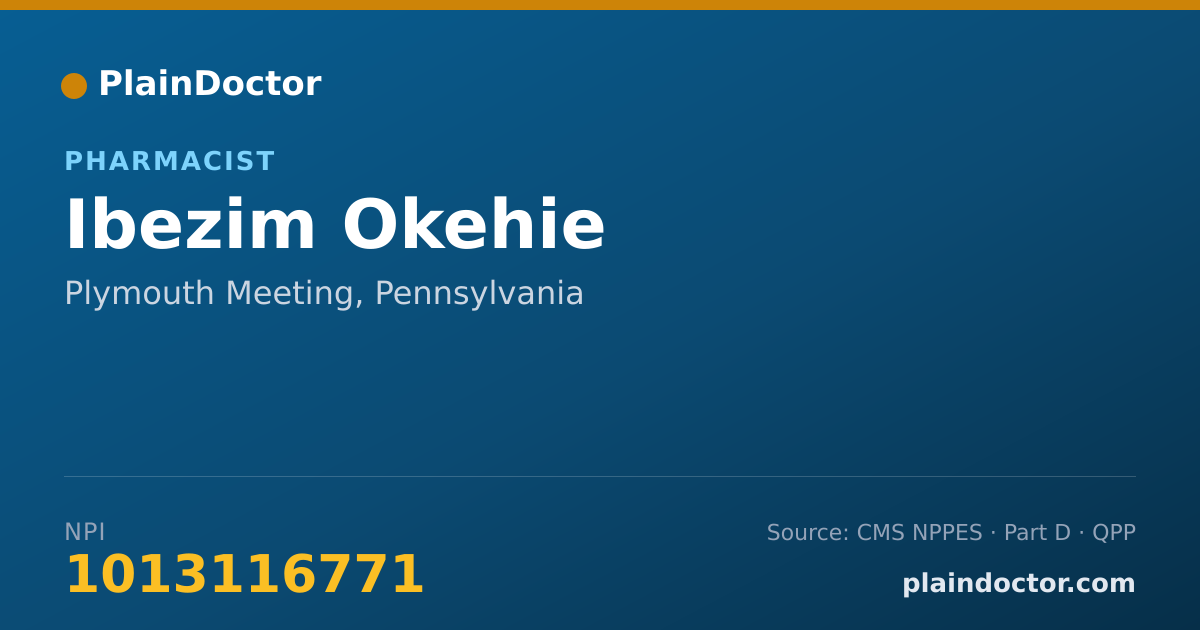 Shareable card for Ibezim Okehie - Pharmacist, Plymouth Meeting, PA