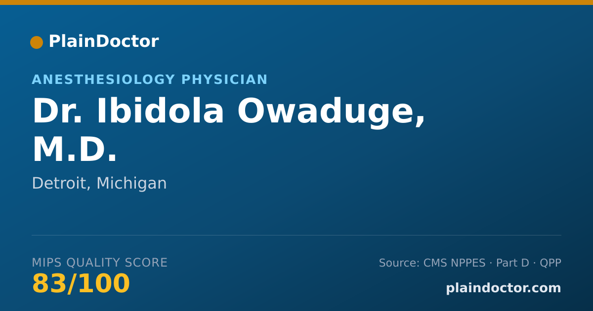 Shareable card for Ibidola Owaduge, M.D. - Anesthesiology Physician, Detroit, MI