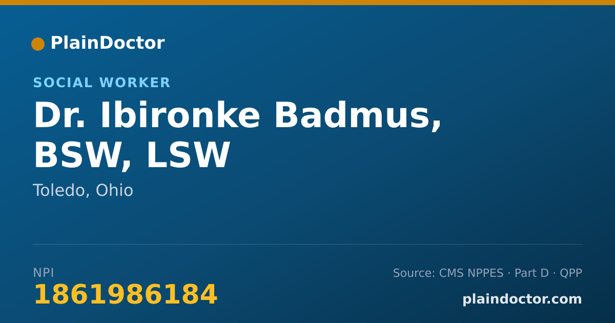 Shareable card for Ibironke Badmus, BSW, LSW - Social Worker, Toledo, OH