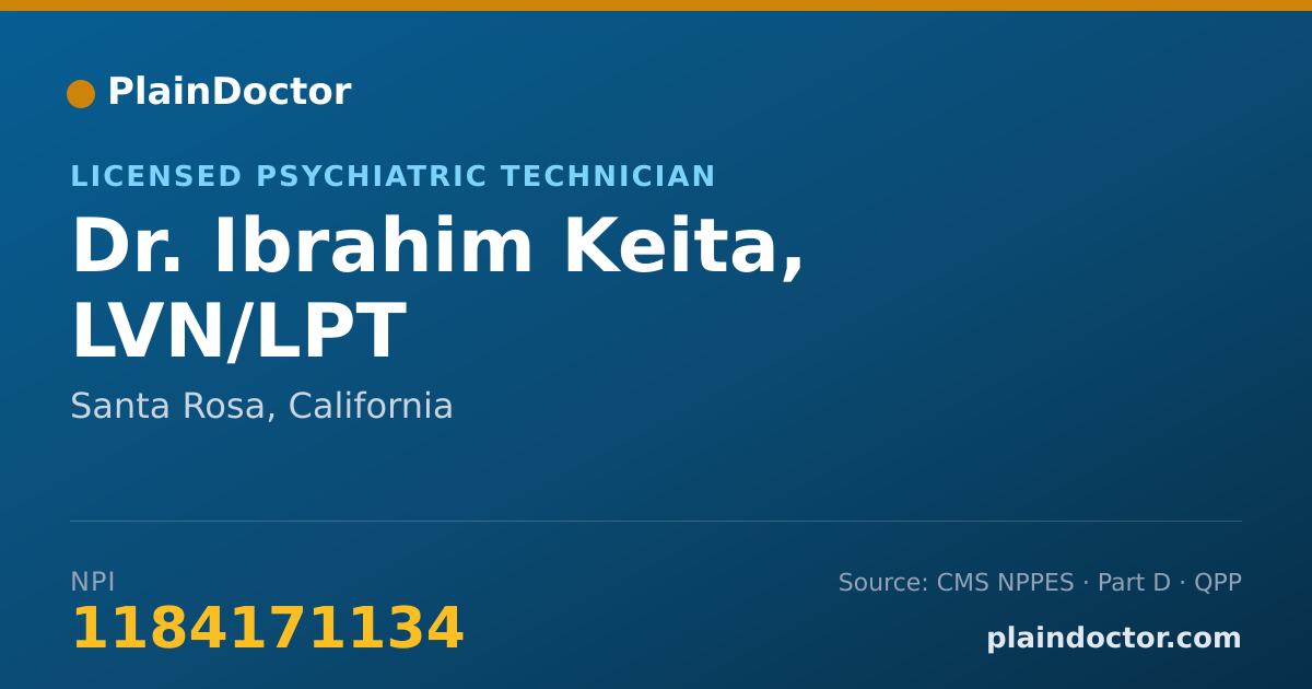 Shareable card for Ibrahim Keita, LVN/LPT - Licensed Psychiatric Technician, Santa Rosa, CA