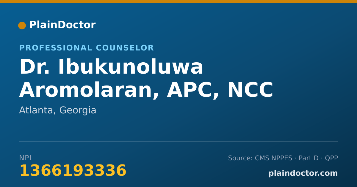 Shareable card for Ibukunoluwa Aromolaran, APC, NCC - Professional Counselor, Atlanta, GA