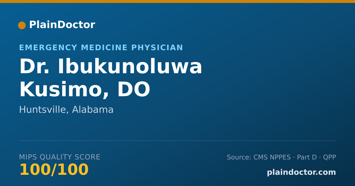Shareable card for Ibukunoluwa Kusimo, DO - Emergency Medicine Physician, Huntsville, AL