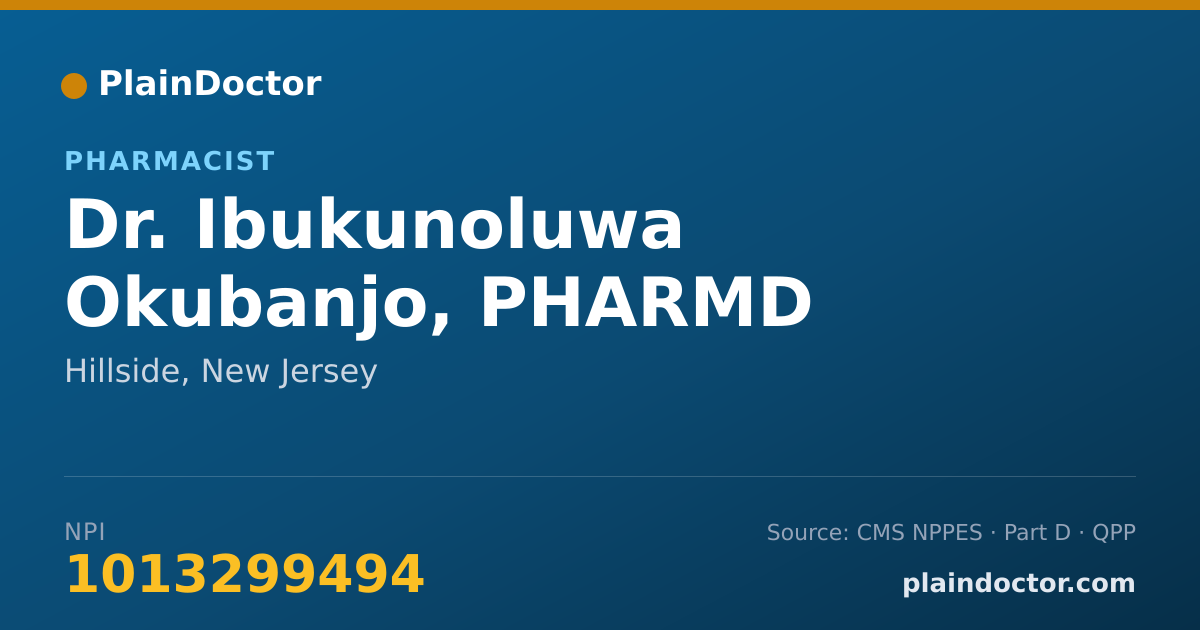 Shareable card for Ibukunoluwa Okubanjo, PHARMD - Pharmacist, Hillside, NJ