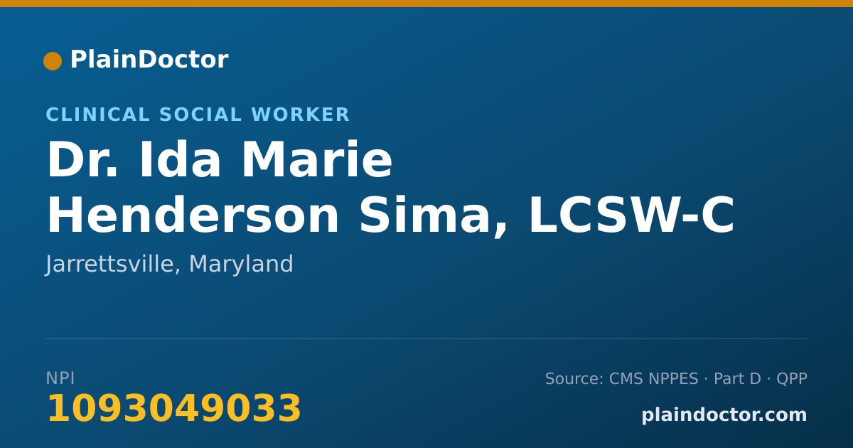 Shareable card for Ida Marie Henderson Sima, LCSW-C - Clinical Social Worker, Jarrettsville, MD