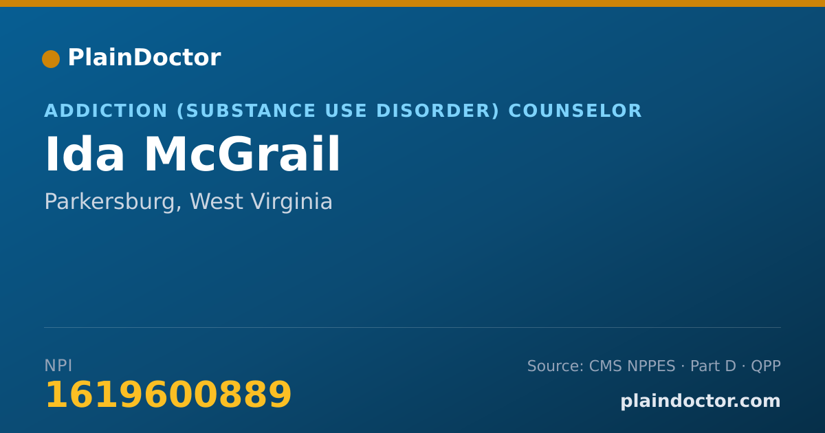 Shareable card for Ida McGrail - Addiction (Substance Use Disorder) Counselor, Parkersburg, WV