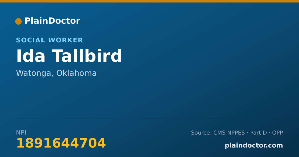 Shareable card for Ida Tallbird - Social Worker, Watonga, OK