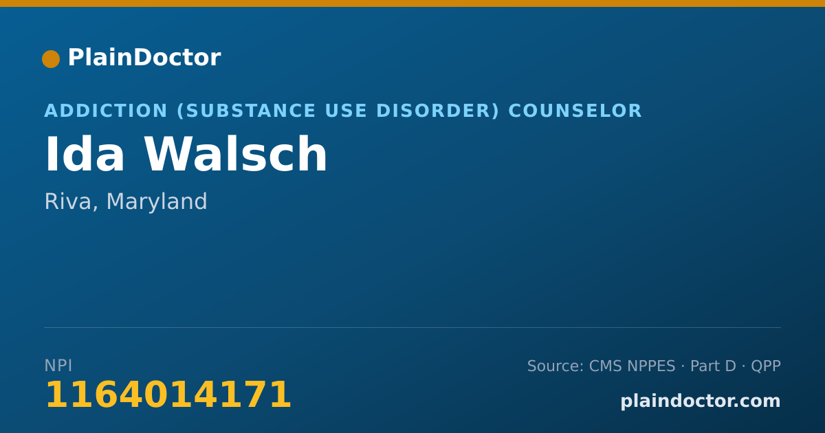 Shareable card for Ida Walsch - Addiction (Substance Use Disorder) Counselor, Riva, MD