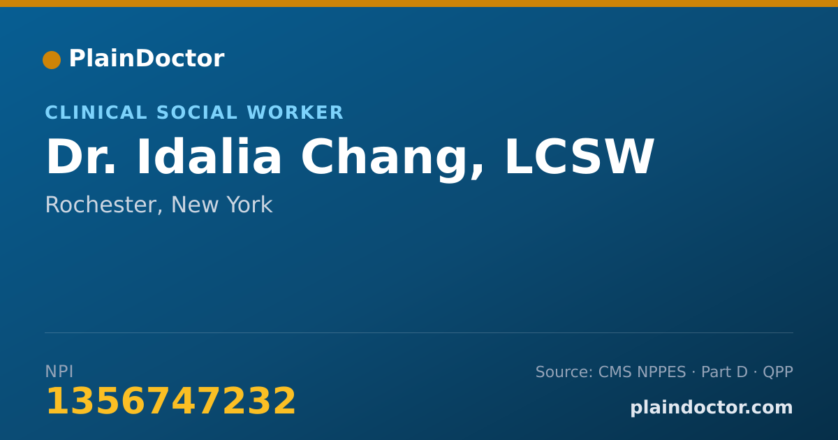 Shareable card for Idalia Chang, LCSW - Clinical Social Worker, Rochester, NY