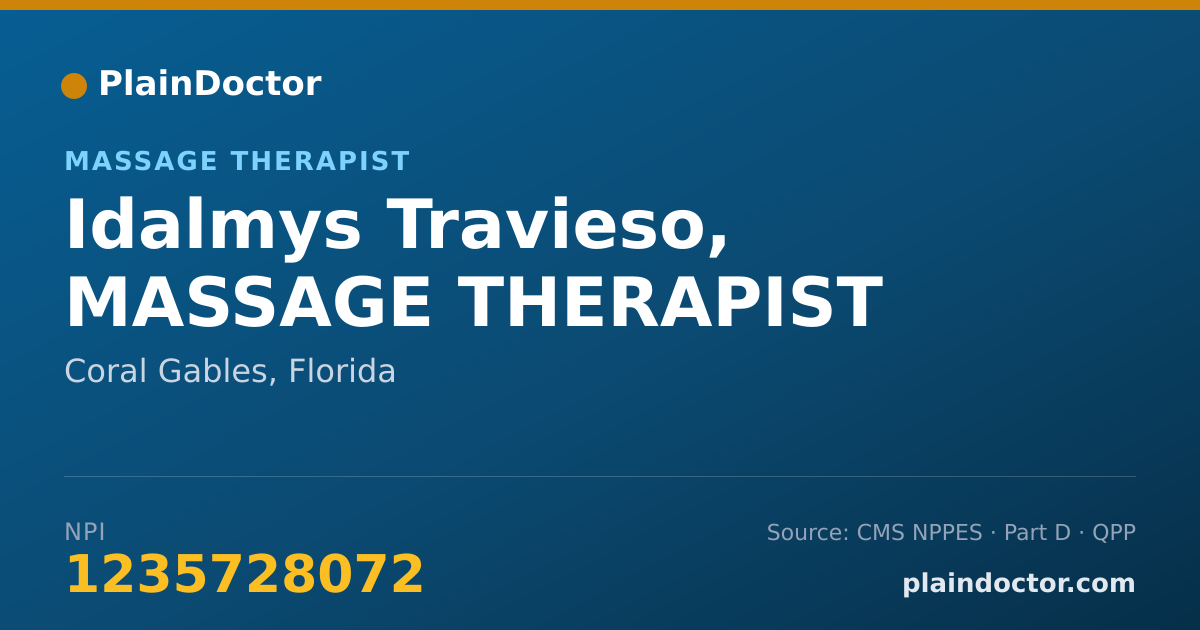 Shareable card for Idalmys Travieso, MASSAGE THERAPIST - Massage Therapist, Coral Gables, FL