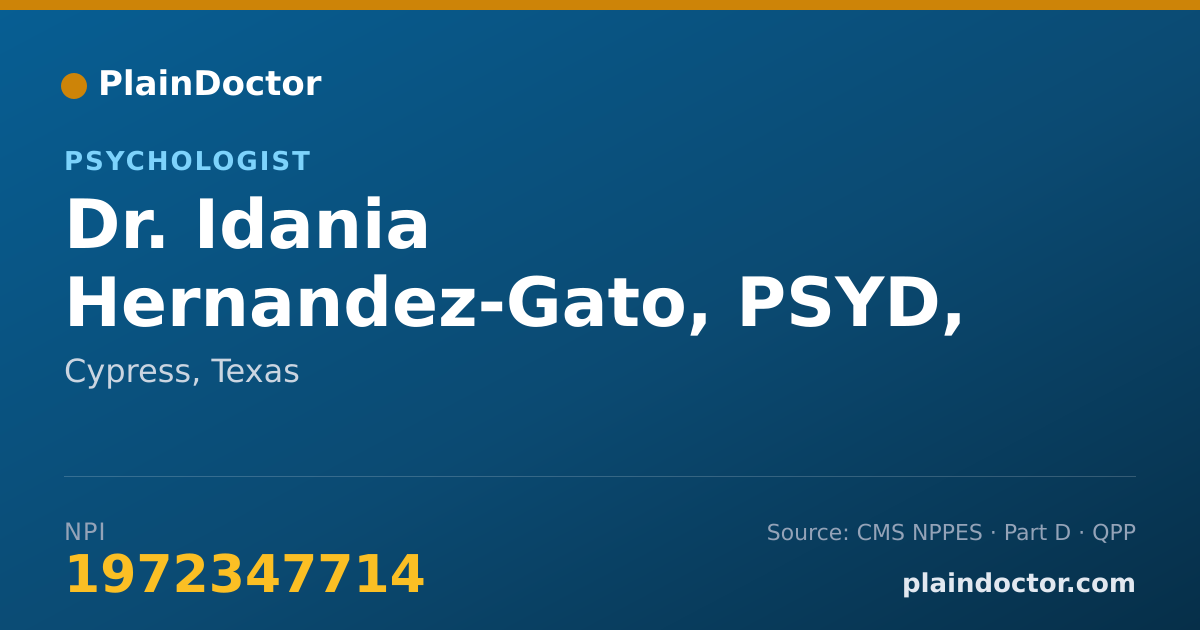 Shareable card for Idania Hernandez-Gato, PSYD, MBA - Psychologist, Cypress, TX