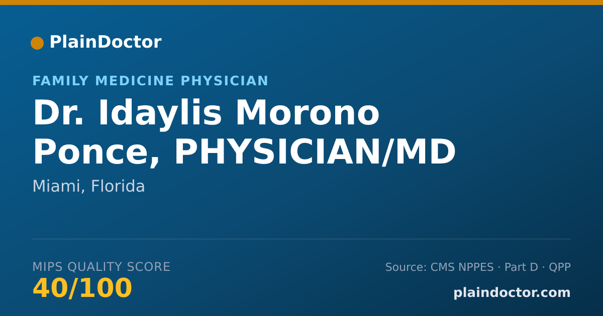 Shareable card for Idaylis Morono Ponce, PHYSICIAN/MD - Family Medicine Physician, Miami, FL