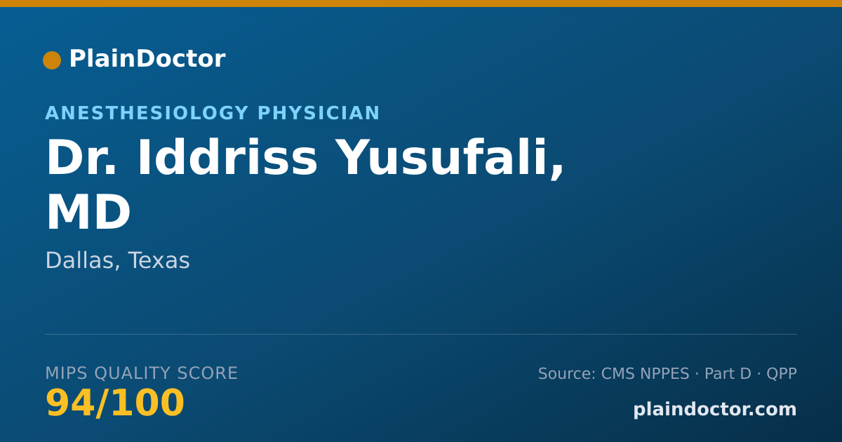 Shareable card for Iddriss Yusufali, MD - Anesthesiology Physician, Dallas, TX