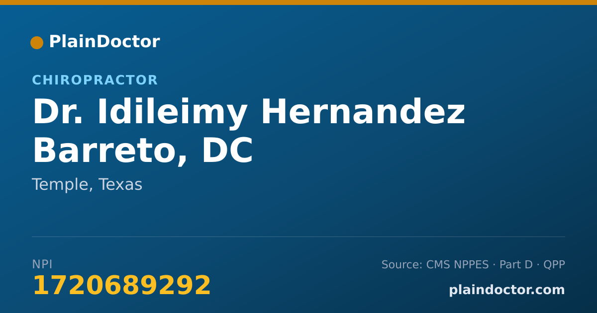 Shareable card for Idileimy Hernandez Barreto, DC - Chiropractor, Temple, TX