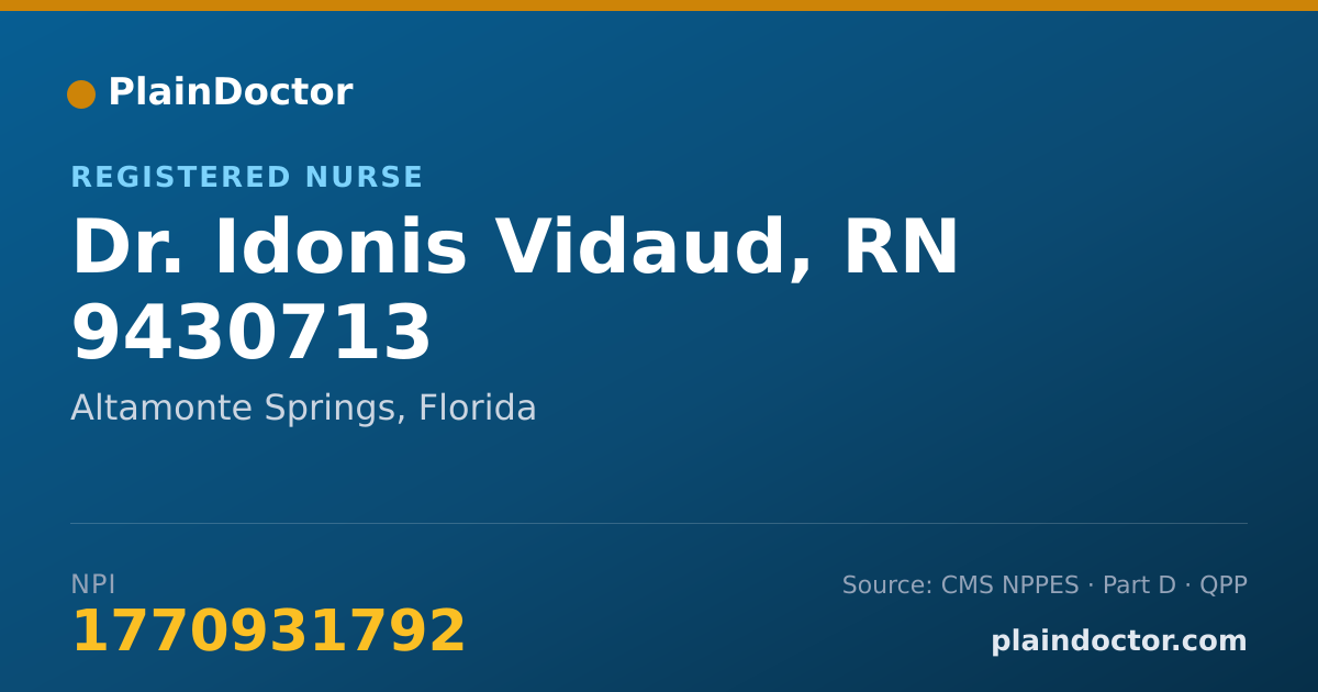 Shareable card for Idonis Vidaud, RN 9430713 - Registered Nurse, Altamonte Springs, FL