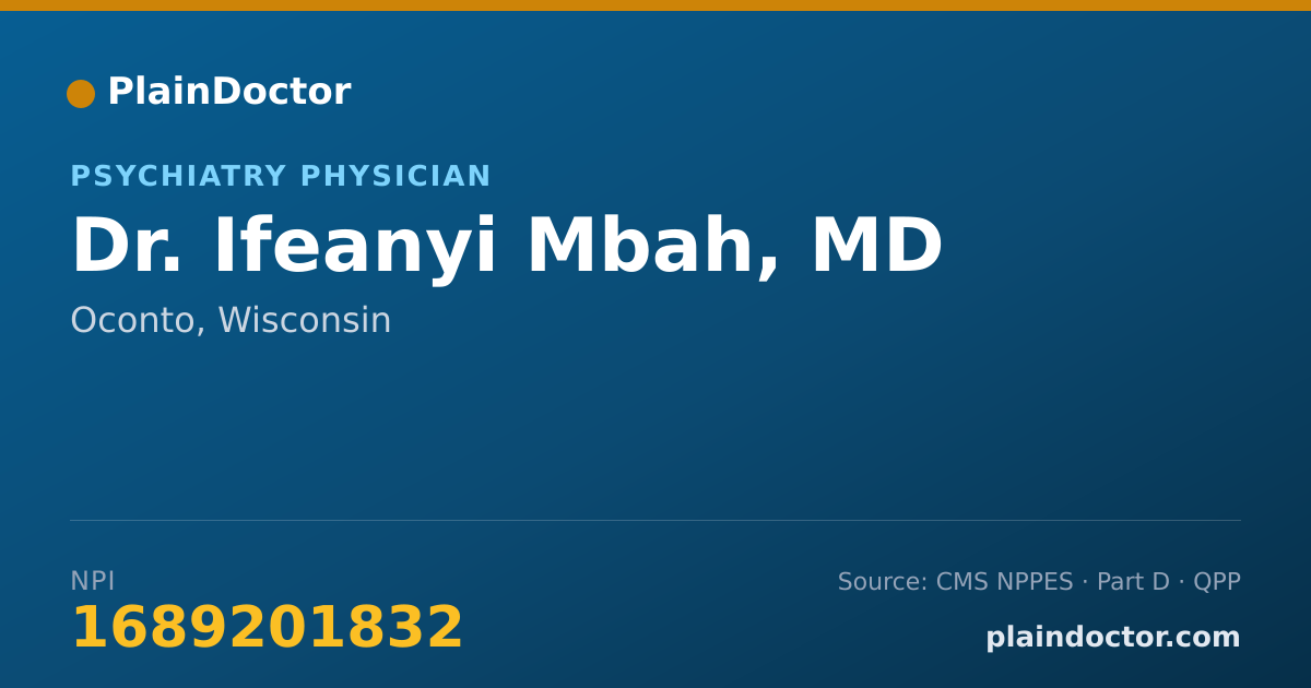 Shareable card for Ifeanyi Mbah, MD - Psychiatry Physician, Oconto, WI