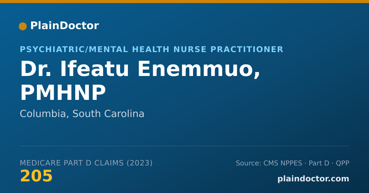 Shareable card for Ifeatu Enemmuo, PMHNP - Psychiatric/Mental Health Nurse Practitioner, Columbia, SC