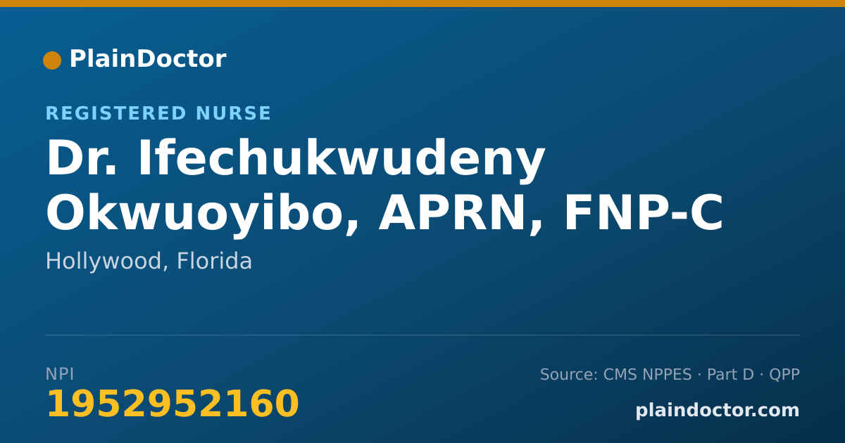 Shareable card for Ifechukwudeny Okwuoyibo, APRN, FNP-C - Registered Nurse, Hollywood, FL