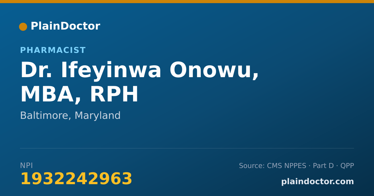 Shareable card for Ifeyinwa Onowu, MBA, RPH - Pharmacist, Baltimore, MD
