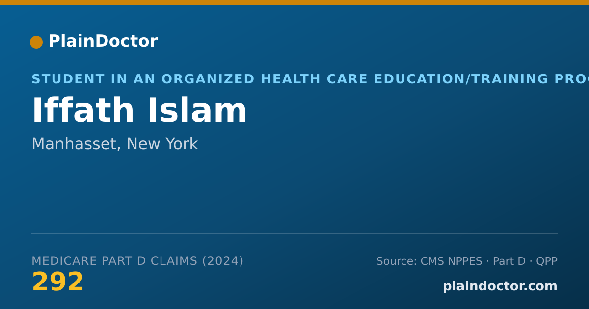 Shareable card for Iffath Islam - Student in an Organized Health Care Education/Training Program, Manhasset, NY