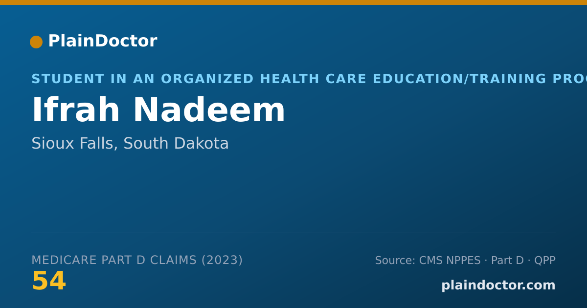 Shareable card for Ifrah Nadeem - Student in an Organized Health Care Education/Training Program, Sioux Falls, SD