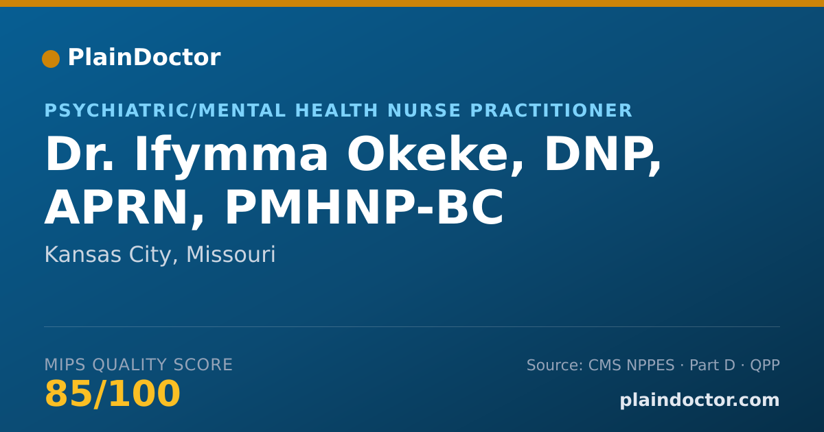 Shareable card for Ifymma Okeke, DNP, APRN, PMHNP-BC - Psychiatric/Mental Health Nurse Practitioner, Kansas City, MO