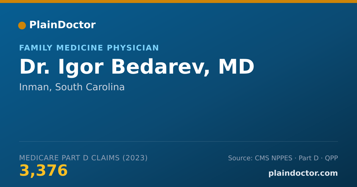 Shareable card for Igor Bedarev, MD - Family Medicine Physician, Inman, SC