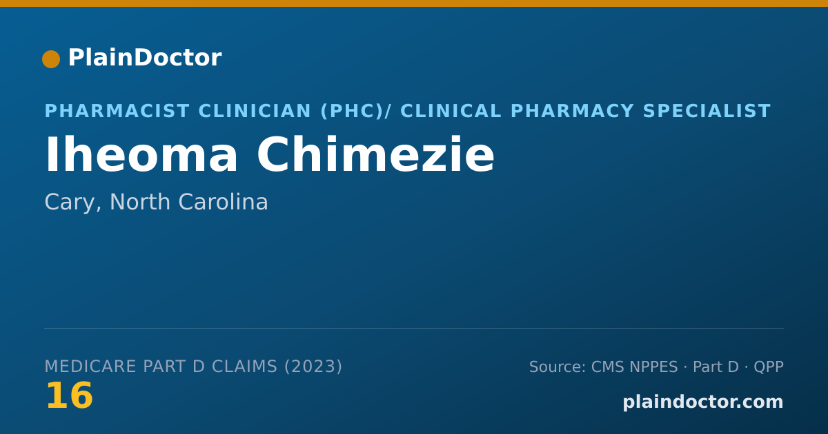 Shareable card for Iheoma Chimezie - Pharmacist Clinician (PhC)/ Clinical Pharmacy Specialist, Cary, NC