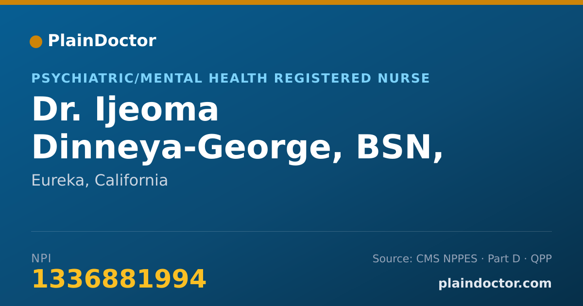 Shareable card for Ijeoma Dinneya-George, BSN, PHN, RN-BC - Psychiatric/Mental Health Registered Nurse, Eureka, CA