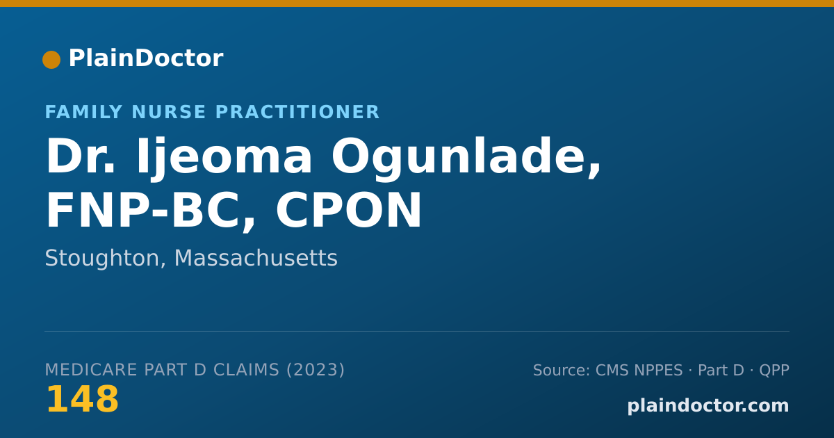Shareable card for Ijeoma Ogunlade, FNP-BC, CPON - Family Nurse Practitioner, Stoughton, MA