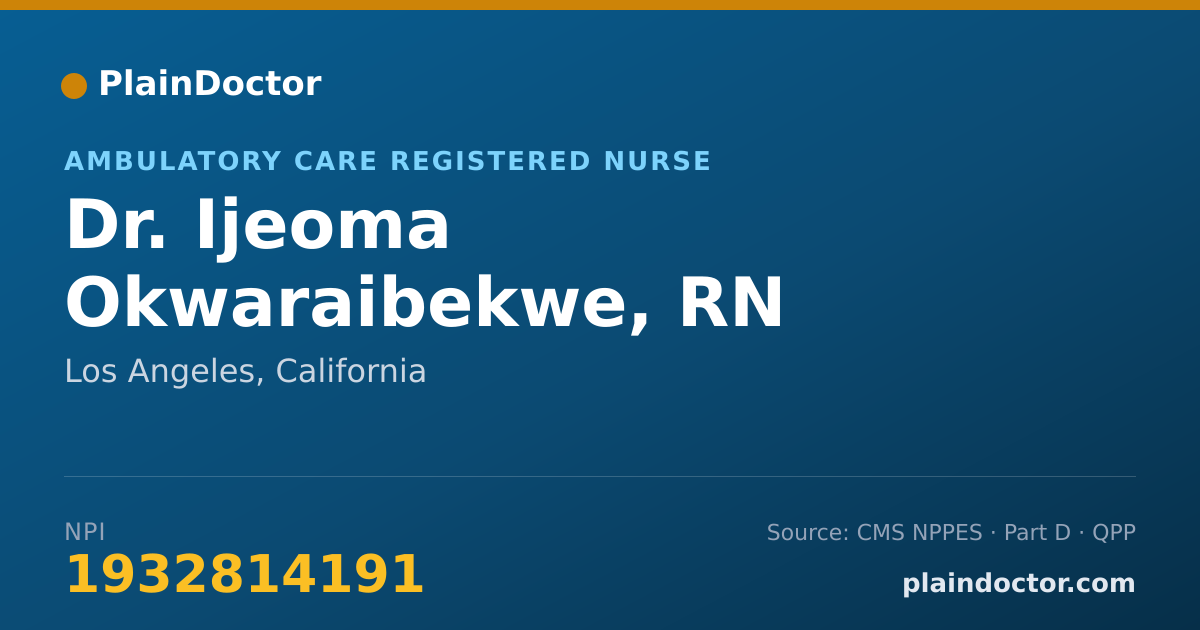 Shareable card for Ijeoma Okwaraibekwe, RN - Ambulatory Care Registered Nurse, Los Angeles, CA