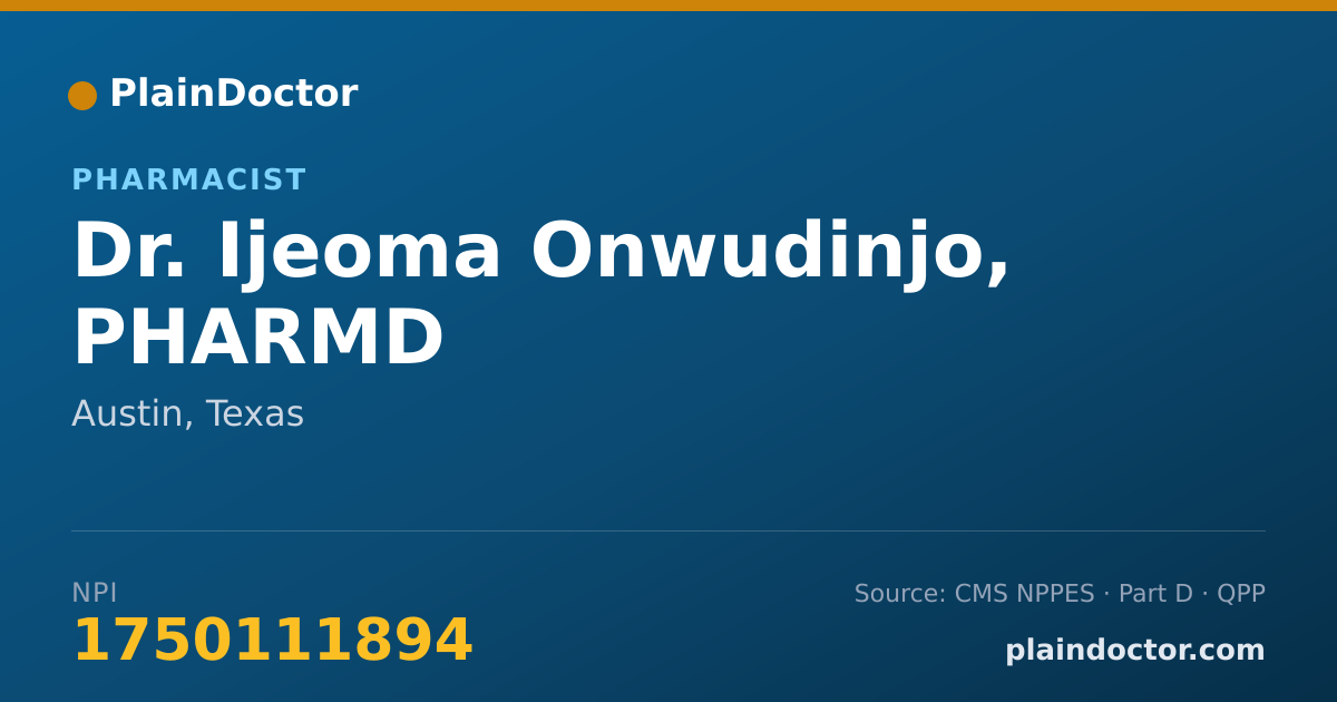 Shareable card for Ijeoma Onwudinjo, PHARMD - Pharmacist, Austin, TX