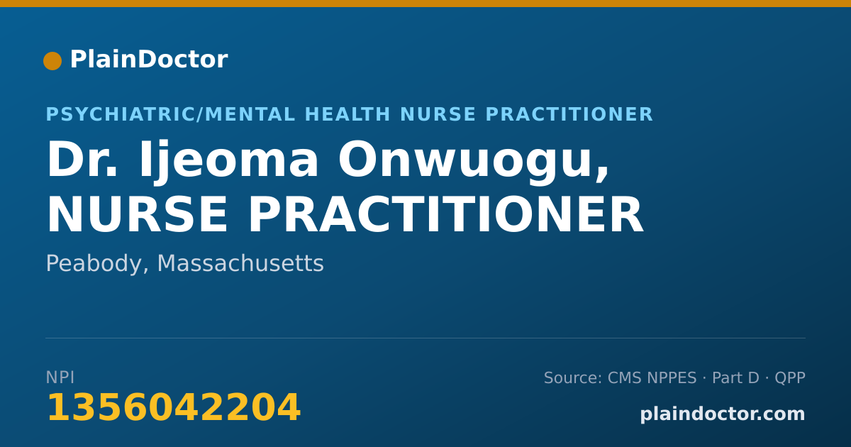 Shareable card for Ijeoma Onwuogu, NURSE PRACTITIONER - Psychiatric/Mental Health Nurse Practitioner, Peabody, MA