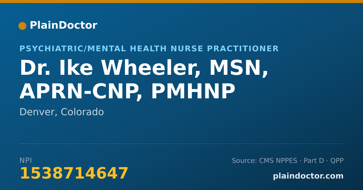 Shareable card for Ike Wheeler, MSN, APRN-CNP, PMHNP - Psychiatric/Mental Health Nurse Practitioner, Denver, CO