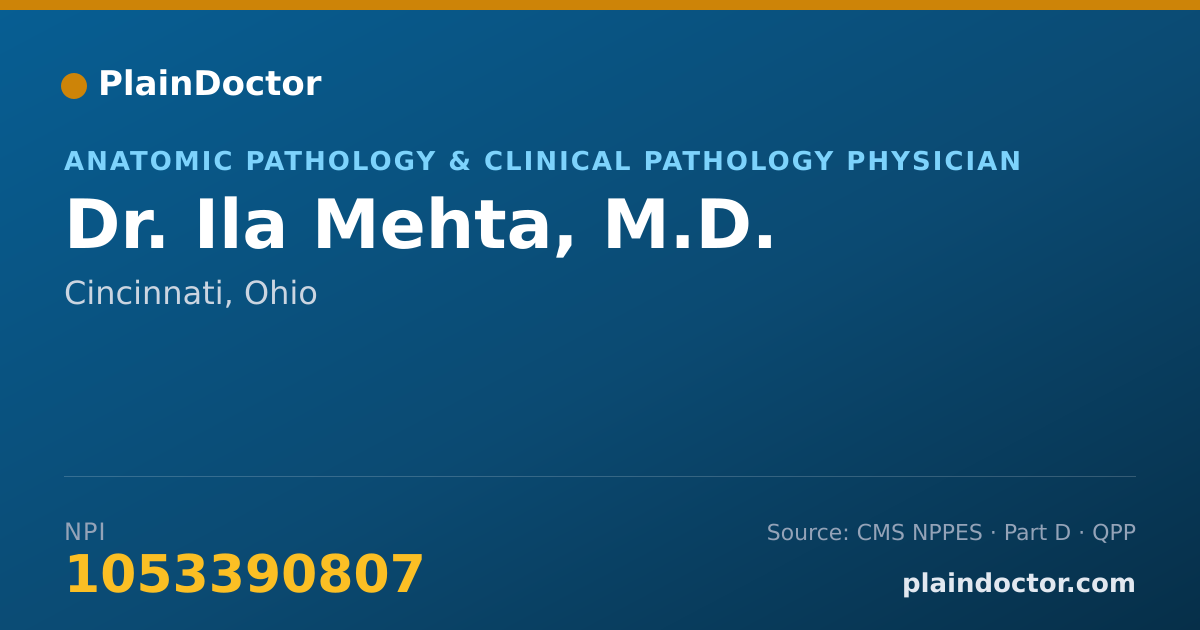 Shareable card for Ila Mehta, M.D. - Anatomic Pathology & Clinical Pathology Physician, Cincinnati, OH