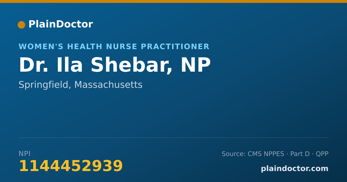 Shareable card for Ila Shebar, NP - Women's Health Nurse Practitioner, Springfield, MA
