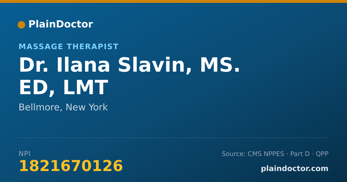 Shareable card for Ilana Slavin, MS. ED, LMT - Massage Therapist, Bellmore, NY