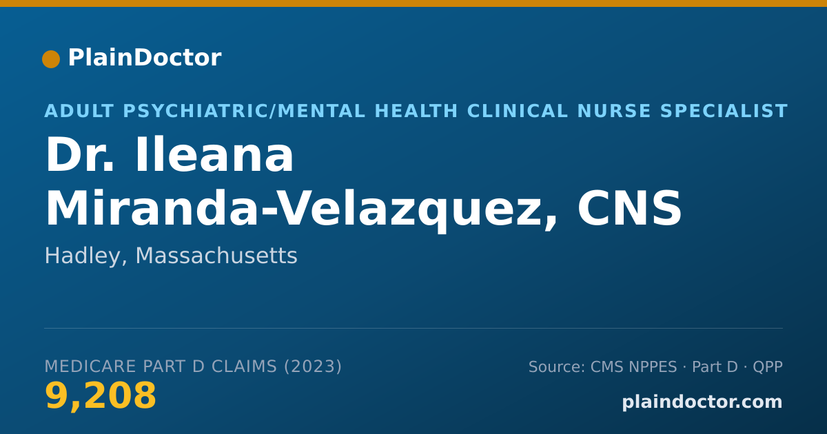 Shareable card for Ileana Miranda-Velazquez, CNS - Adult Psychiatric/Mental Health Clinical Nurse Specialist, Hadley, MA