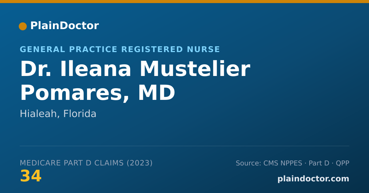 Shareable card for Ileana Mustelier Pomares, MD - General Practice Registered Nurse, Hialeah, FL