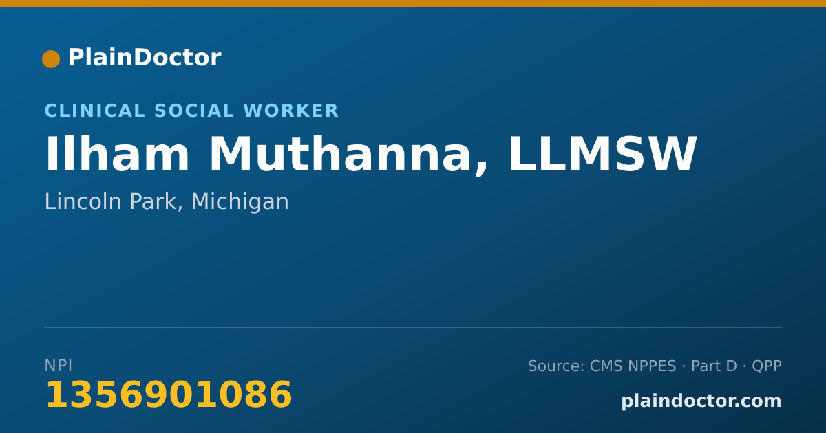 Shareable card for Ilham Muthanna, LLMSW - Technician/Technologist, Lincoln Park, MI