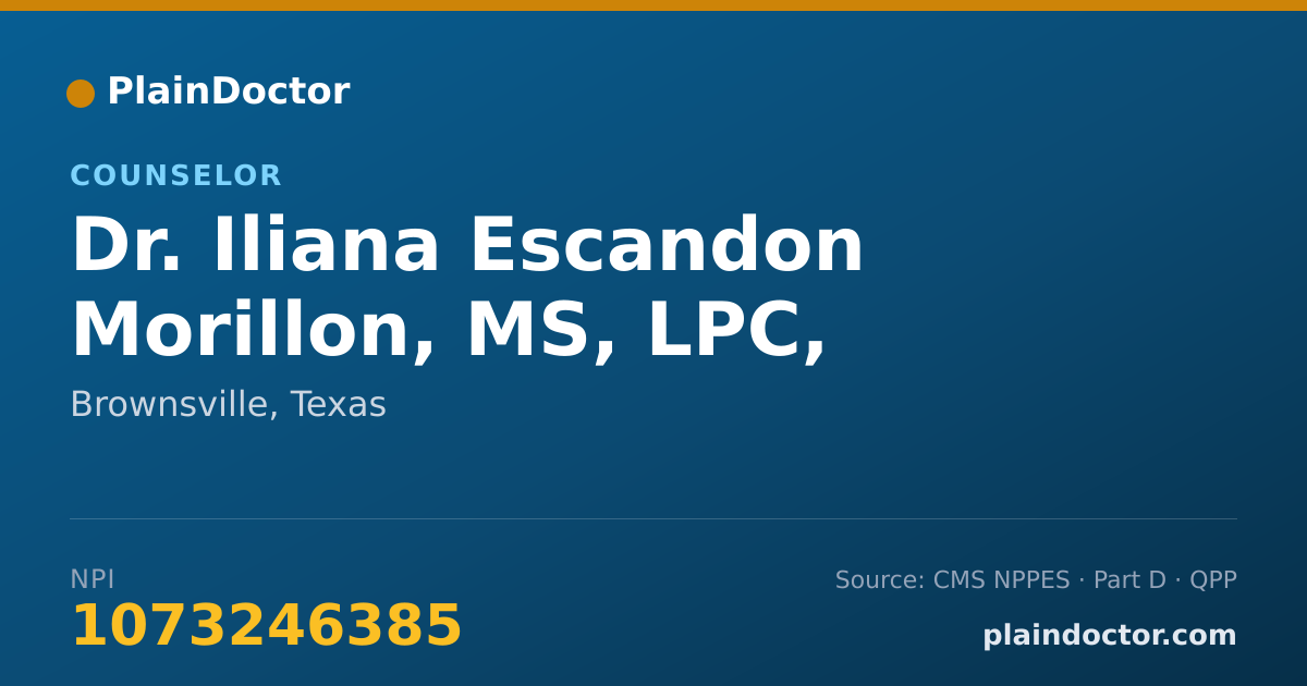 Shareable card for Iliana Escandon Morillon, MS, LPC, LCDC - Counselor, Brownsville, TX